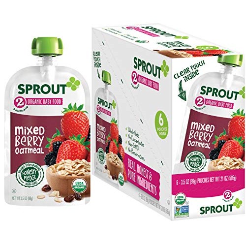 Sprout Organic Stage 2 Baby Food Pouches, Mixed Berry Oatmeal, 3