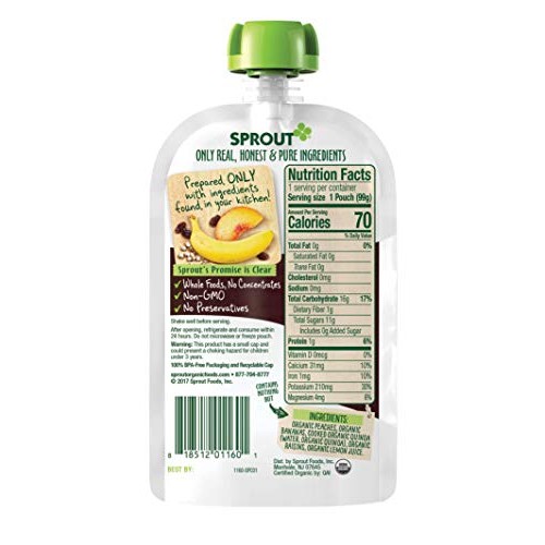 Sprout Organic Stage 2 Baby Food Pouches, Peach Banana Quinoa Ra