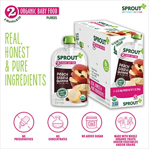 Sprout Organic Stage 2 Baby Food Pouches, Peach Banana Quinoa Ra