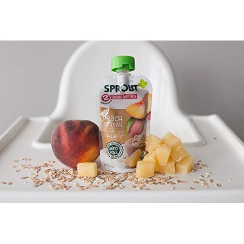 Sprout Organic Stage 2 Baby Food Pouches, Peach Oatmeal W/ Cocon