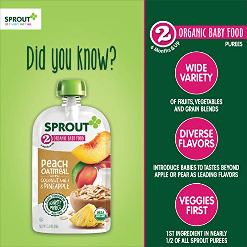 Sprout Organic Stage 2 Baby Food Pouches, Peach Oatmeal W/ Cocon