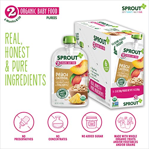 Sprout Organic Stage 2 Baby Food Pouches, Peach Oatmeal W/ Cocon
