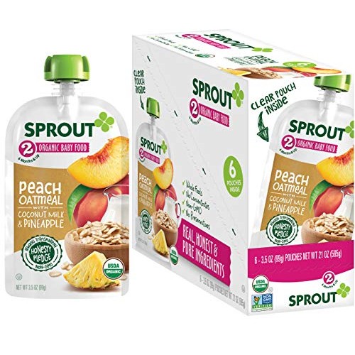 Sprout Organic Stage 2 Baby Food Pouches, Peach Oatmeal W/ Cocon