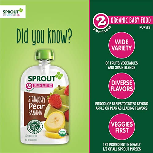 Sprout Organic Stage 2 Baby Food Pouches, Strawberry Pear Banana