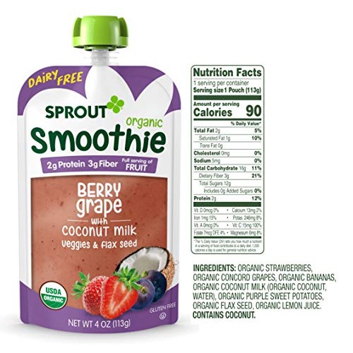Sprout Organic Toddler Smoothie, Dairy Free Berry Grape, 4 Ounce