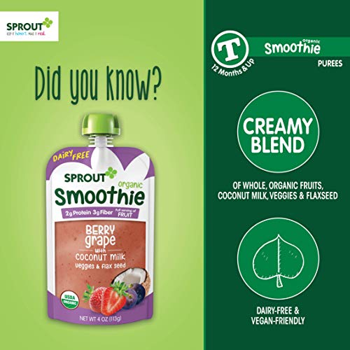 Sprout Organic Toddler Smoothie, Dairy Free Berry Grape, 4 Ounce