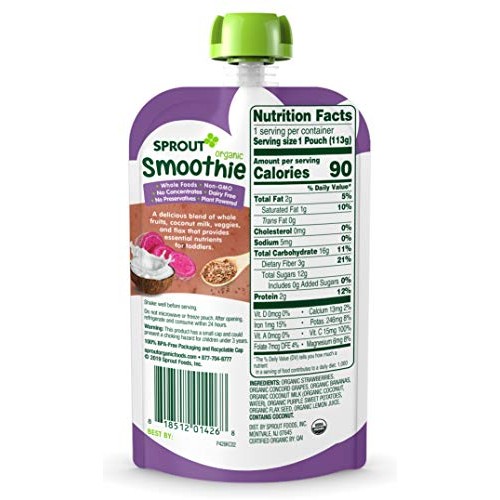 Sprout Organic Toddler Smoothie, Dairy Free Berry Grape, 4 Ounce