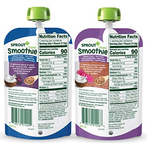 Sprout Organic Toddler Smoothie Non-Dairy Variety 4 Oz Pouches