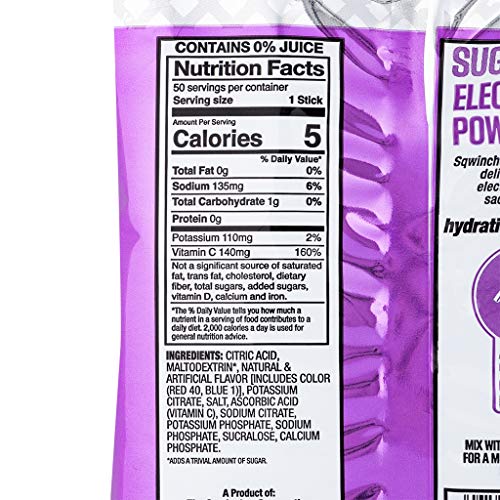 Sqwincher Zero Qwik Stik Sugar Free, Grape, .11 Oz Pack Of 50