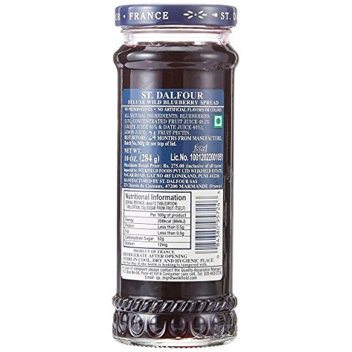 St Dalfour All Natural Wild Blueberry Fruit Preserves, 225Ml, 284G