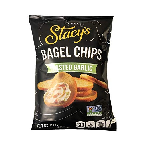 Stacys Non Gmo Baked Bagel Chips 7Oz, 2 Pack Toasted Garlic