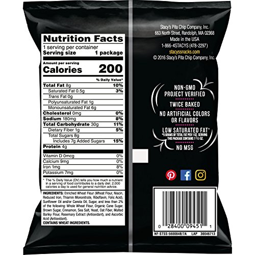 Stacys Cinnamon Sugar Flavored Pita Chips, 1.5 Ounce Pack Of 24