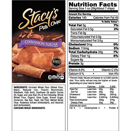Stacys Cinnamon Sugar Flavored Pita Chips, 7.33 Ounce Pack Of 4 Stacys Cinnamon Sugar Flavored Pita Chips, 7.33 Ounce Pack Of 4