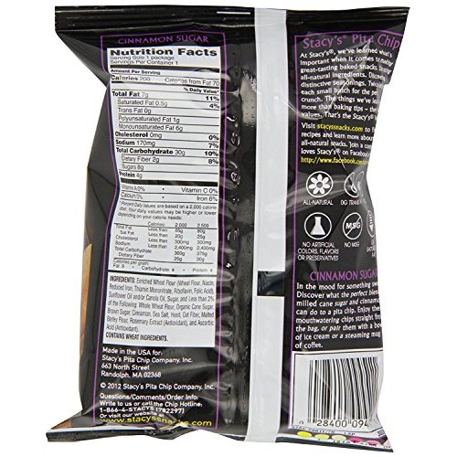 Stacys Cinnamon Sugar Flavored Pita Chips, 7.33 Ounce Pack Of 4 Stacys Cinnamon Sugar Flavored Pita Chips, 7.33 Ounce Pack Of 4
