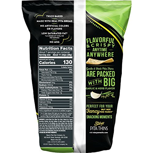 Stacys Garlic &Amp; Herb Flavored Pita Thins, 6.7 Ounce Pack Of 8
