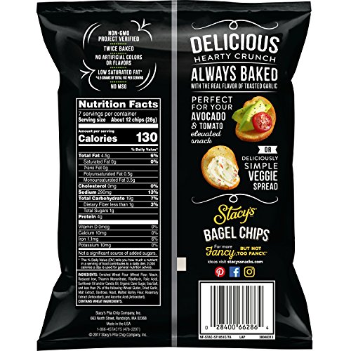 Stacys Toasted Garlic Flavored Bagel Chips, 7 Ounce Bags Pack