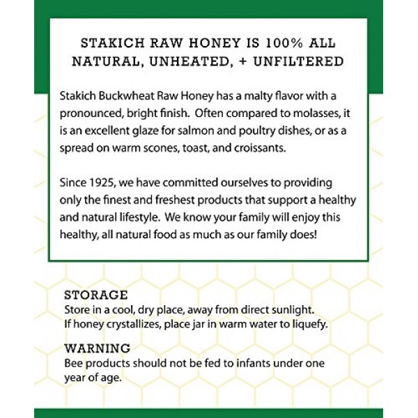 Stakich Buckwheat Antioxidant Raw Honey - 100% Pure, Unprocessed