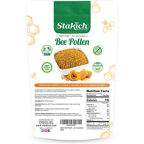 Stakich Bee Pollen Granules - 1 Pound 16 Ounce - Pure, Natural
