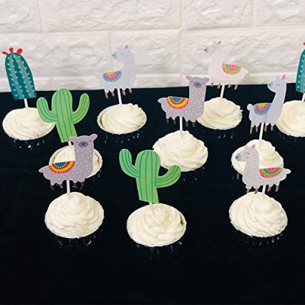 25 Pcs Llama Alpaca Cactus Cupcake Toppers Cake Picks Décor For