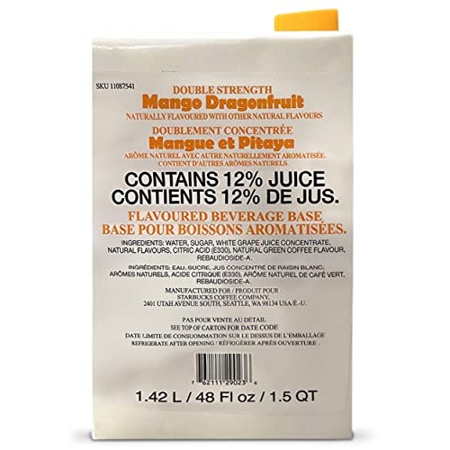 Starbucks Mango Dragonfruit Base Juice Double Strength Concentra