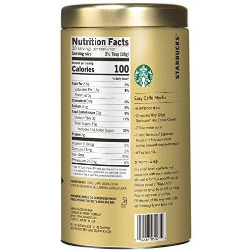Starbucks Classic Hot Cocoa Mix, 30-Ounce Tin Pack Of 2