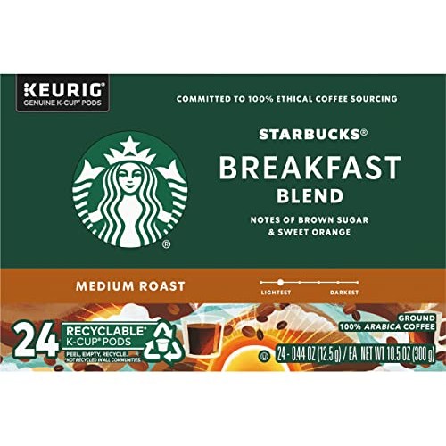 Starbucks Coffee K-Cup Pods, Breakfast Blend, Medium Roast Coffe