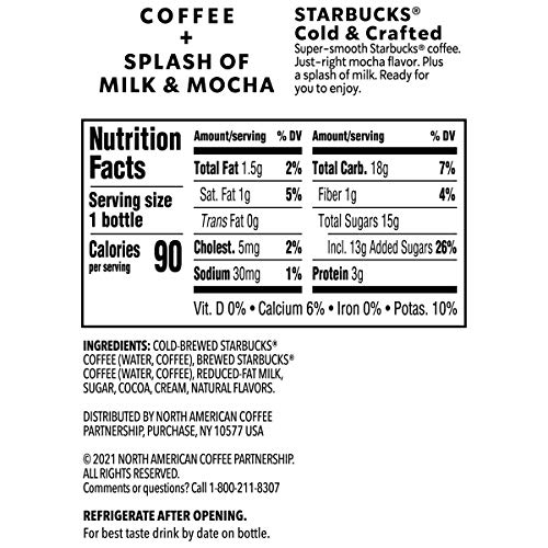 Starbucks Cold &Amp; Crafted Coffee, Splash Of Milk + Mocha, 11Oz Bo
