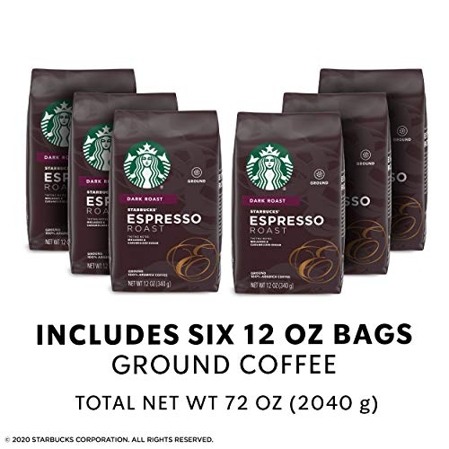 Starbucks Dark Espresso Roast Ground Coffee, 12 Ounce Pack Of 6