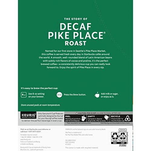 Starbucks Decaf Pike Place Roast, K-Cup For Keurig Brewers, 96 C