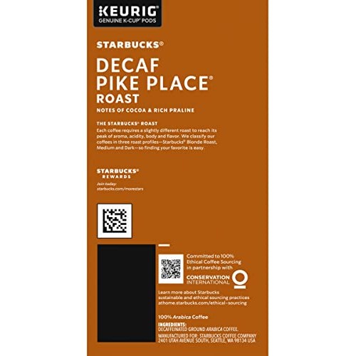Starbucks Decaf Pike Place Roast, K-Cup For Keurig Brewers, 96 C