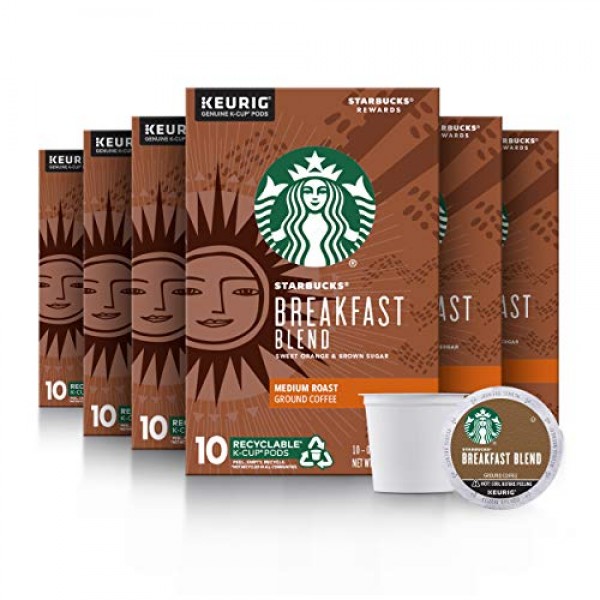 Starbucks Medium Roast K-Cup Coffee Pods — Breakfast Blend for K...