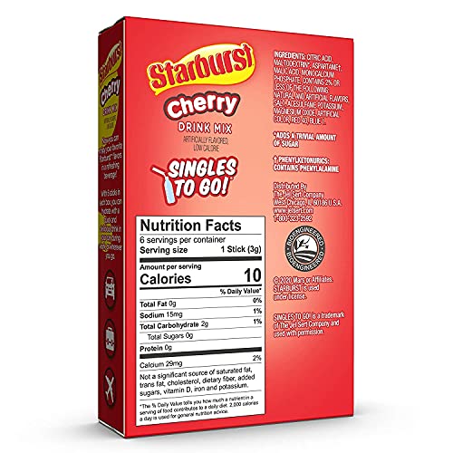 Starburst Singles To Go Zero Sugar Drink Mix, Cherry, 6 Ct Per B