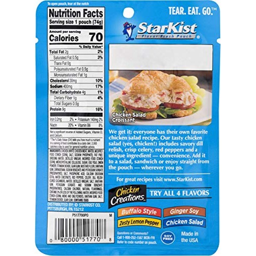 Starkist Chicken Creations, Chicken Salad, 2.6 Oz Pouch Pack Of