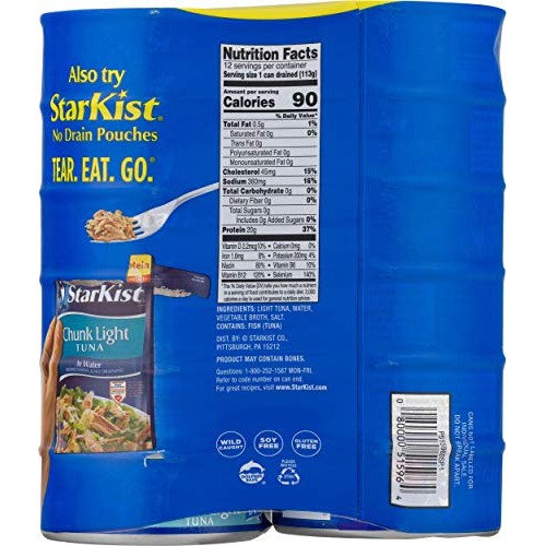Starkist Chunk Light Tuna In Water, 12 Count Of 5 Oz Cans 60 Oz