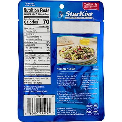 Starkist Chunk Light Tuna In Water - 2.6 Ounce Pouches Pack Of 12