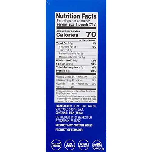 Starkist Chunk Light Tuna In Water, 8 Count Of 2.6 Oz Pouches