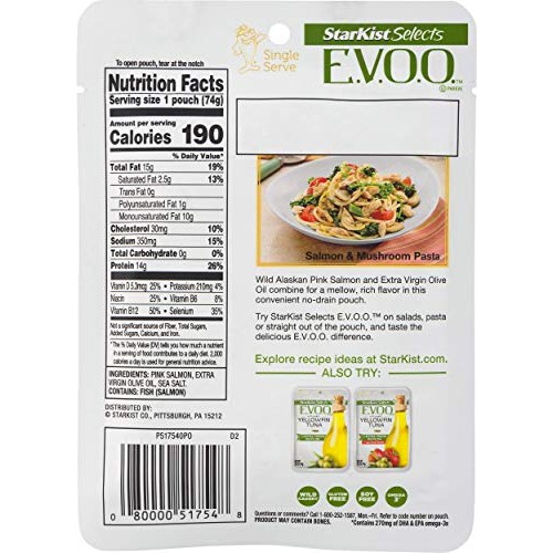 Starkist E.V.O.O. Wild-Caught Pink Salmon, 2.6 Oz, Pack Of 12