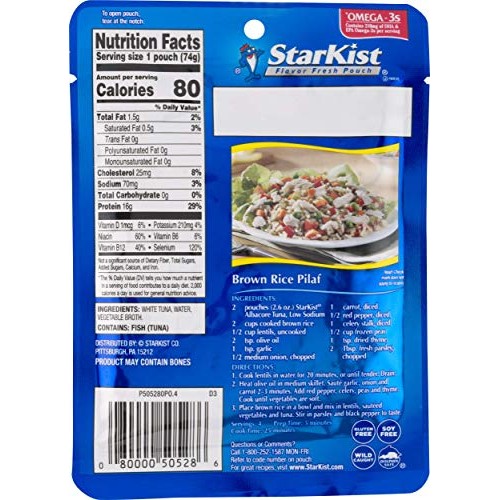 Starkist Low Sodium Albacore White Tuna In Water - 2.6 Oz Pouch