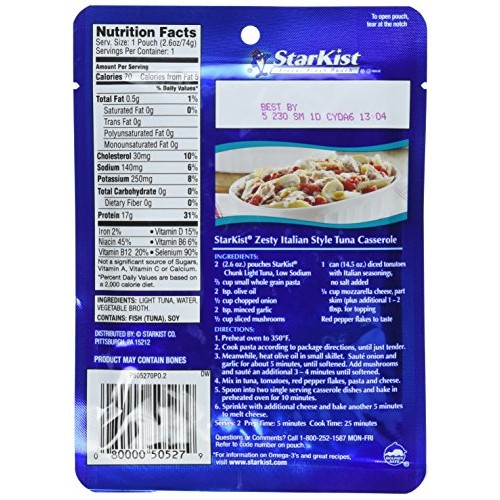 Starkist Low Sodium Chunk Light Tuna In Water 2.6Oz Pouch Pack