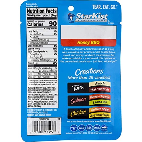 Starkist Tuna Creations, Honey Bbq, 2.6 Oz Pouch Pack Of 24 P