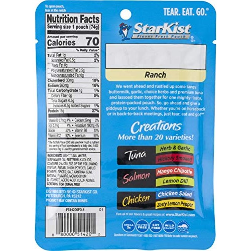 Starkist Tuna Creations, Ranch, 2.6 Oz Pouch Pack Of 24 Packa