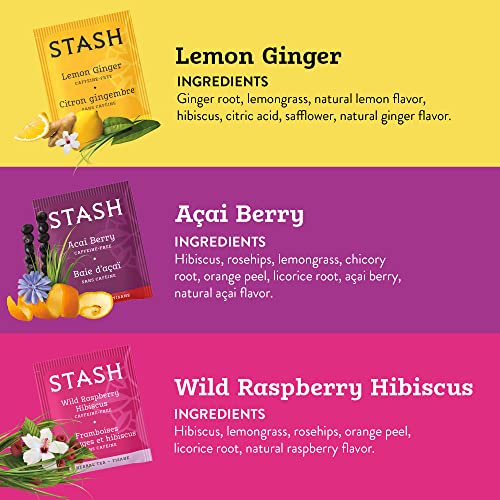 Stash Tea Fruity Herbal Tea 6 Flavor Tea Sampler, 6 Boxes With 1