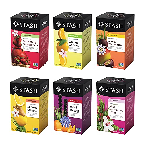 Stash Tea Fruity Herbal Tea 6 Flavor Tea Sampler, 6 Boxes With 1
