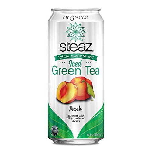 Steaz Lightly Sweetened Iced Green Tea, Peach, 16 Fl Oz, Pack Of 12