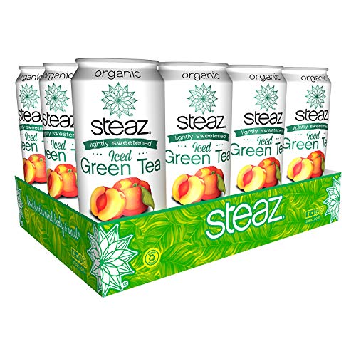 Steaz Lightly Sweetened Iced Green Tea, Peach, 16 Fl Oz, Pack Of 12