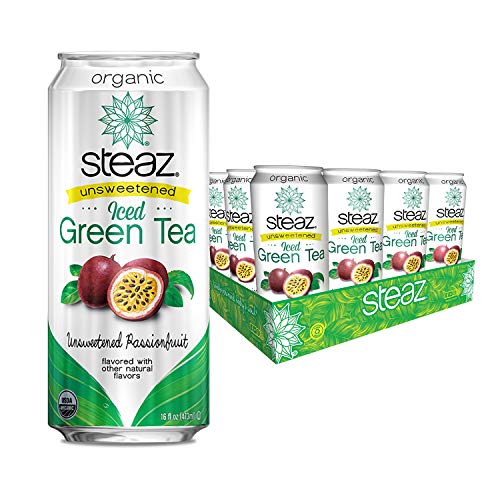 Steaz Organic Unsweetened Iced Green Tea, Passionfruit, 16 Fl Oz