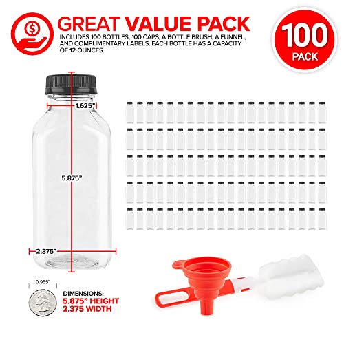 12 oz Plastic Bottles with Caps 100 Pack - Reusable Clear Empt...