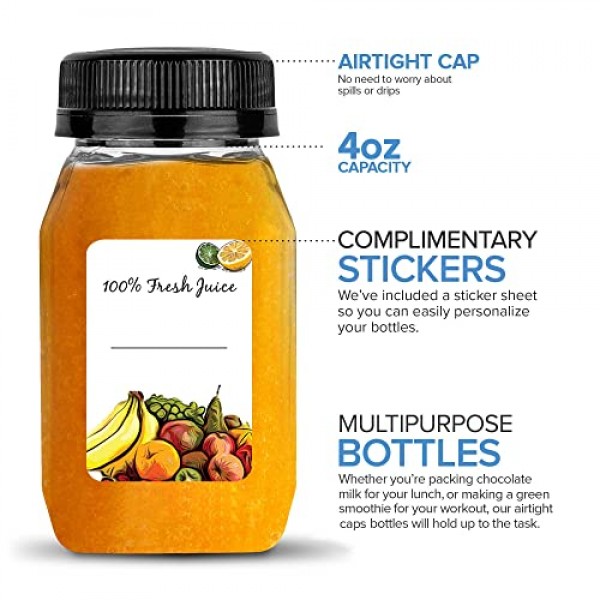Stock Your Home Juice Bottles with Caps for Juicing & Smoothies, Reusable  Clear Empty Plastic Bottles
