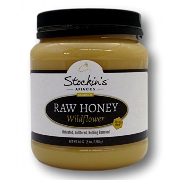 Stockins Unheated and Unfiltered Raw Wildflower Honey, 5 Lb. Jar