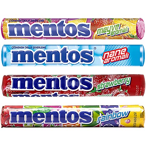 Mentos Chewy Candy 4 Rolls: Strawberry, Rainbow, Mint, Fruit 4x3...